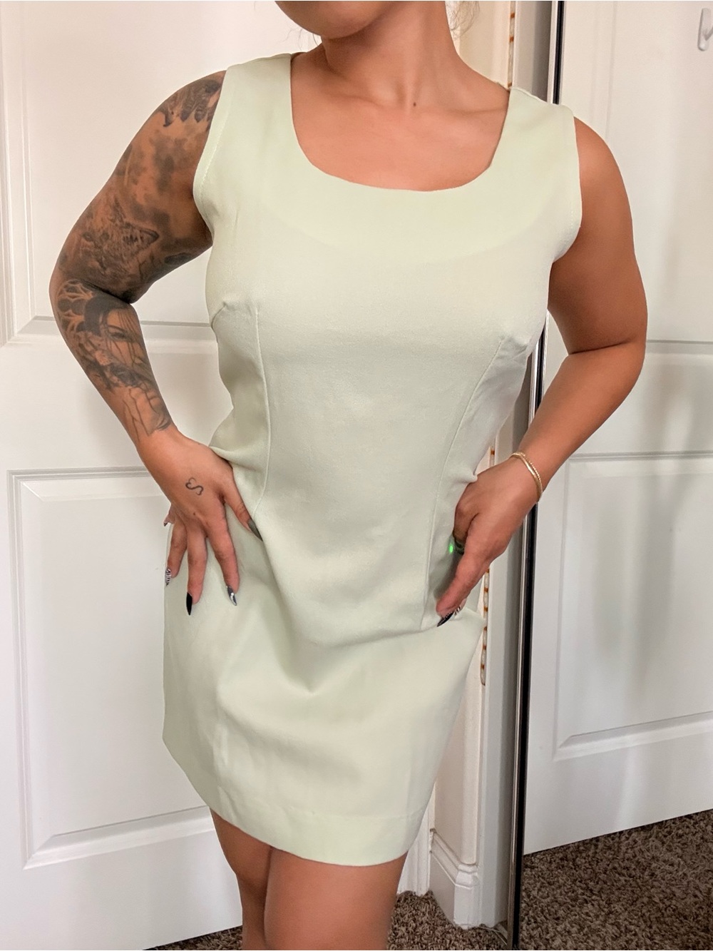 Sleeveless Scoop Neck Mini Dress in Pale Mint
